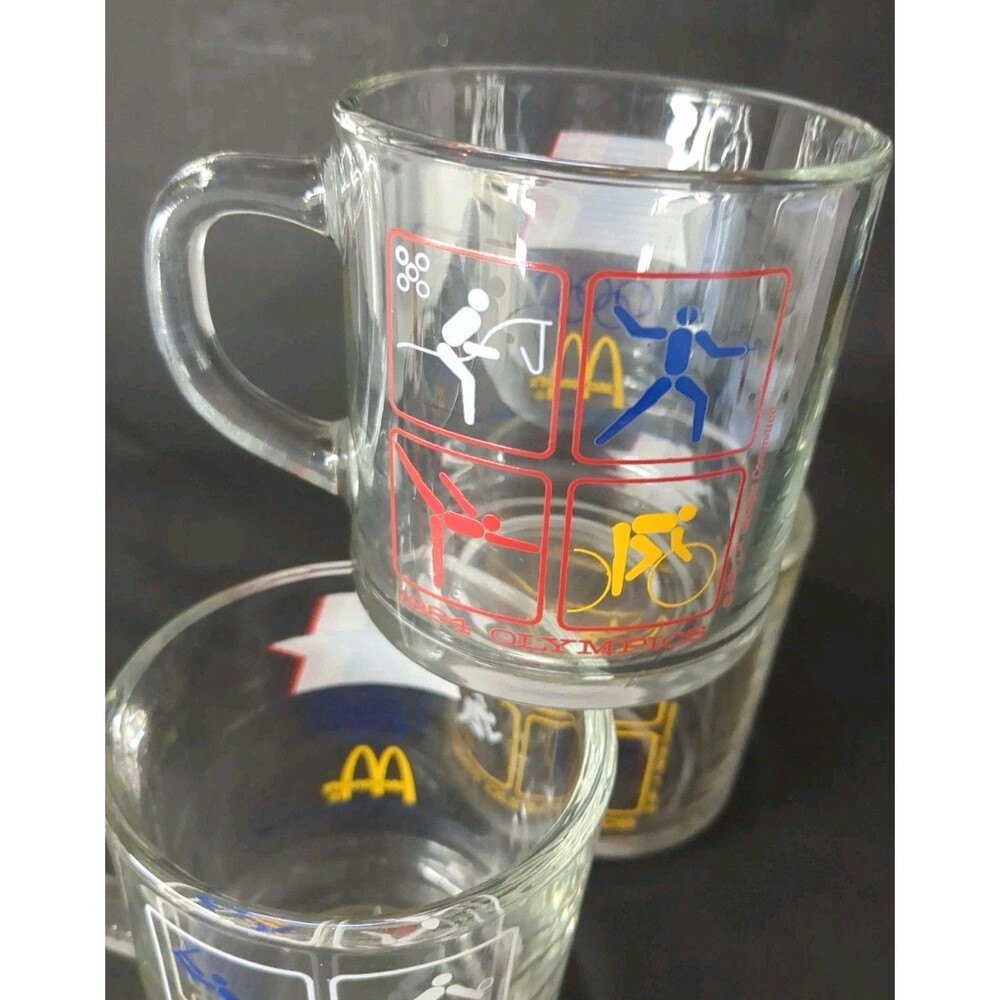 4 Vintage 1984 McDonalds Olympic Glass Coffee Mugs  Los Angeles -  All Different - Picture 5 of 16